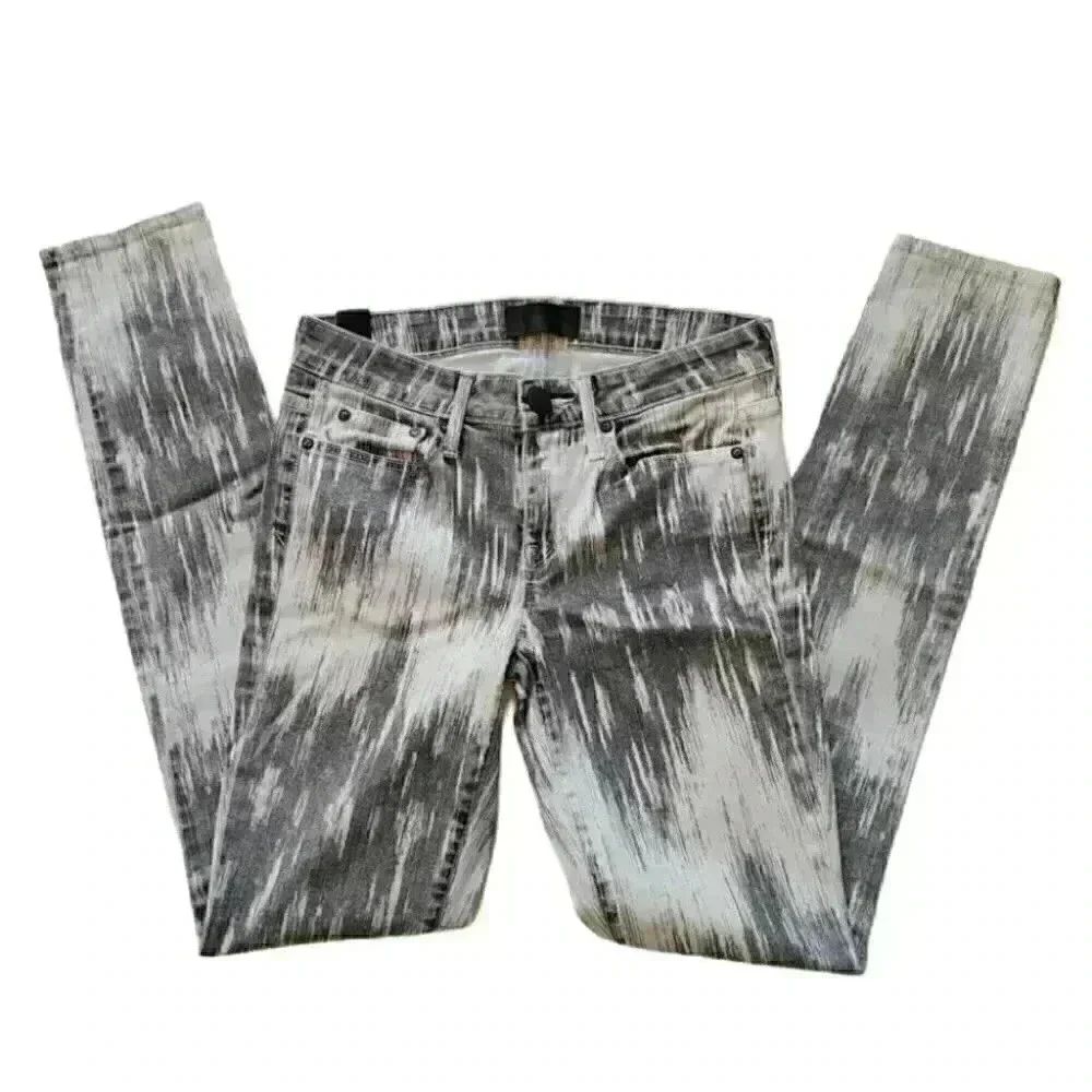 Vince Dylan Beat Down White Gray Coated Denim Skinny Jeans Stretch 24